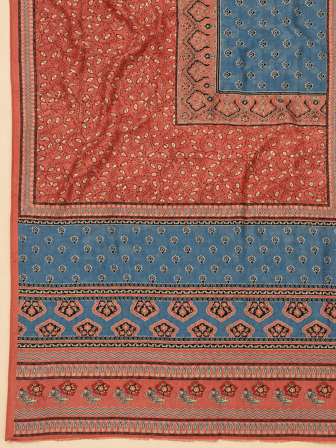 Rust Cotton Blend Printed Unstitched Dress Material
