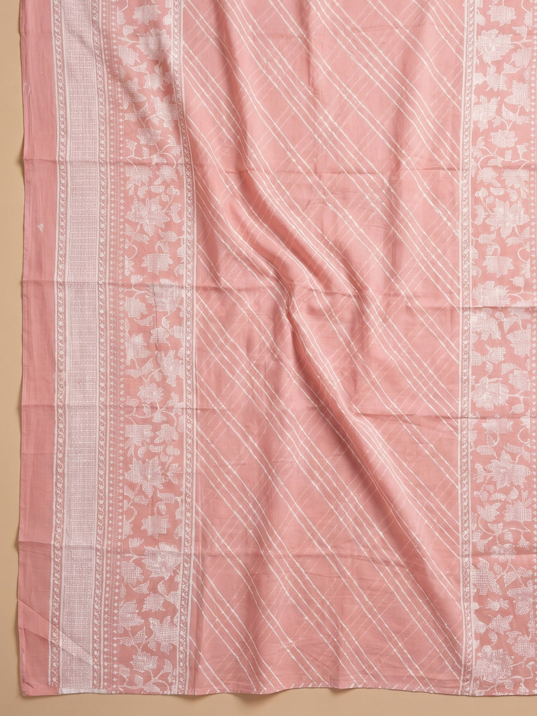 Peach Embroidered Cotton Blend Unstitched Suit With Pant &amp; Dupatta