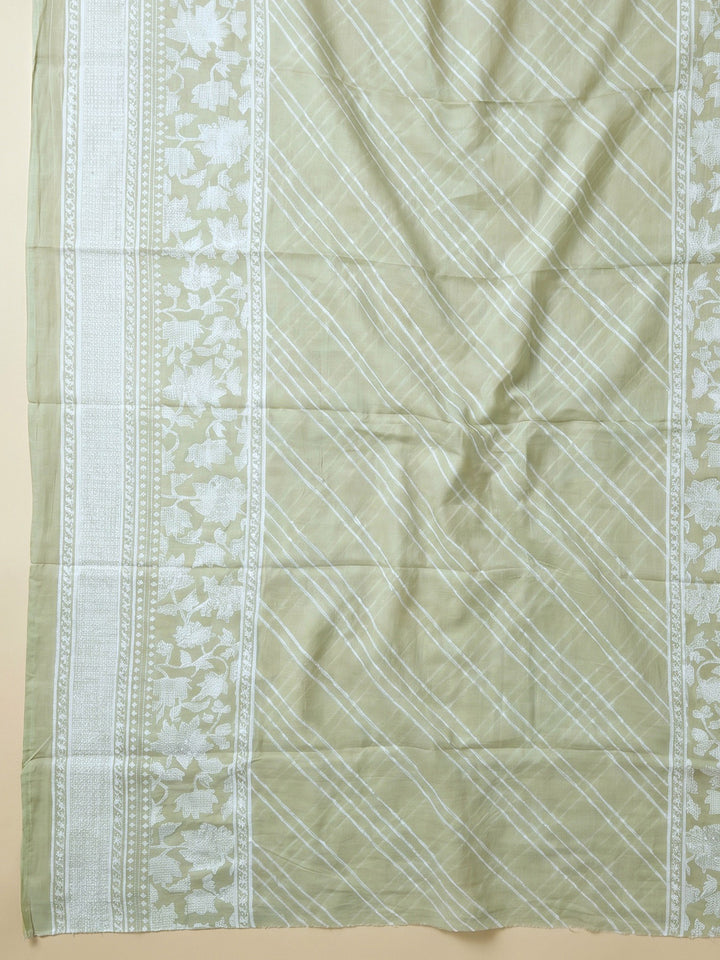 Pista Green Embroidered Cotton Blend Unstitched Suit With Pant &amp; Dupatta