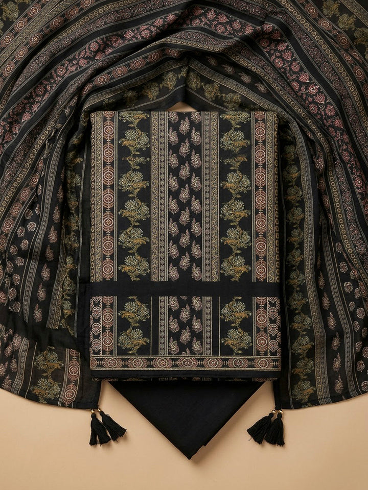 Black Cotton Blend Printed Unstitched Dress Material