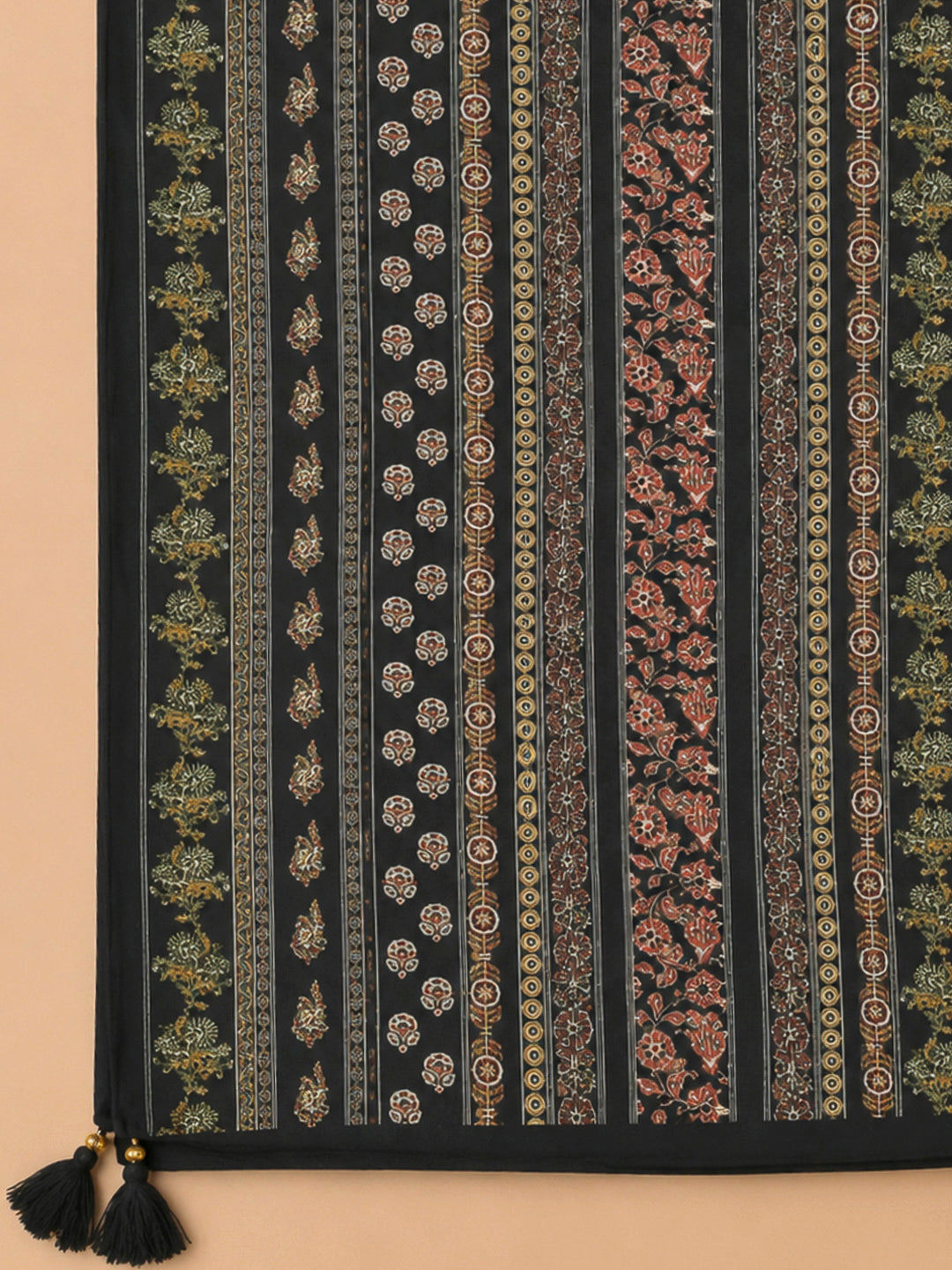 Black Cotton Blend Printed Unstitched Dress Material