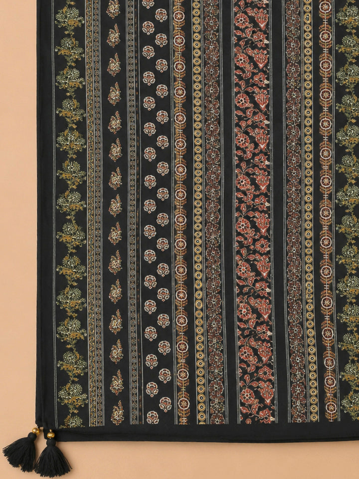 Black Cotton Blend Printed Unstitched Dress Material
