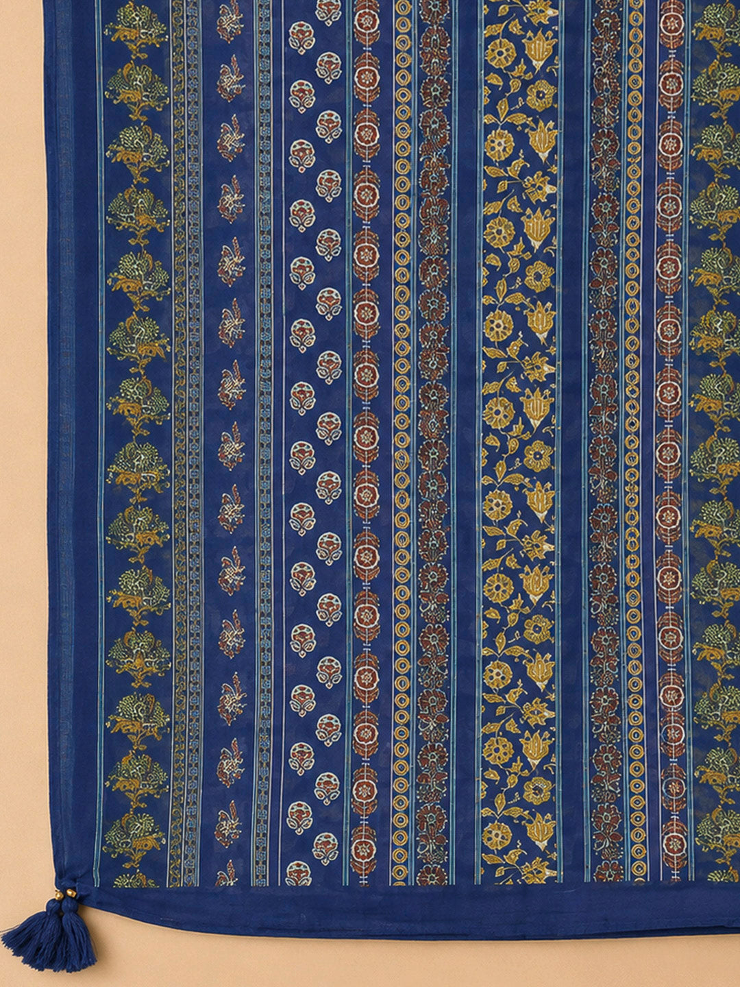 Blue Cotton Blend Printed Unstitched Dress Material