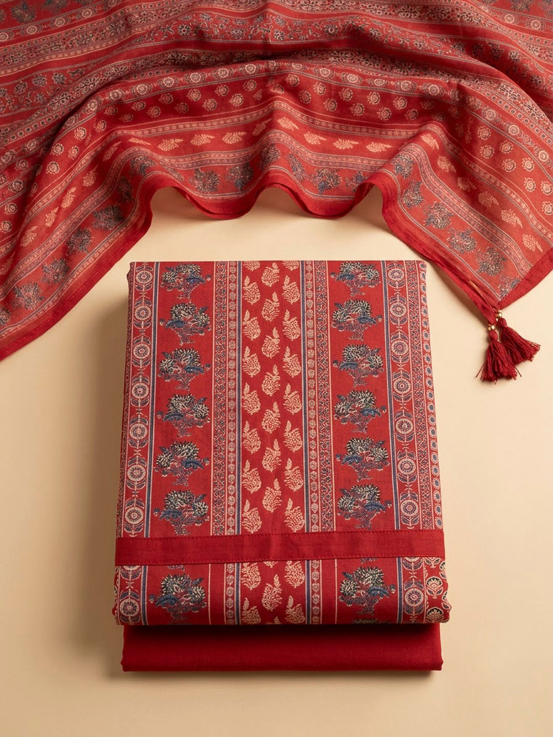 Maroon Cotton Blend Printed Unstitched Dress Material
