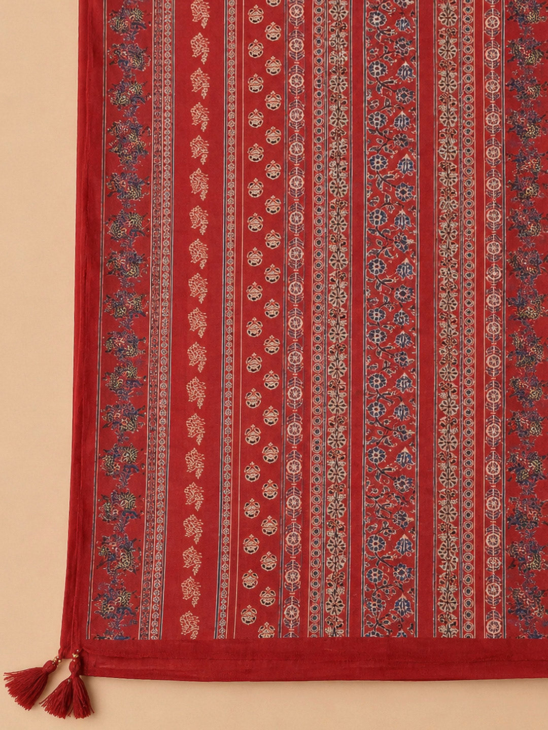 Maroon Cotton Blend Printed Unstitched Dress Material