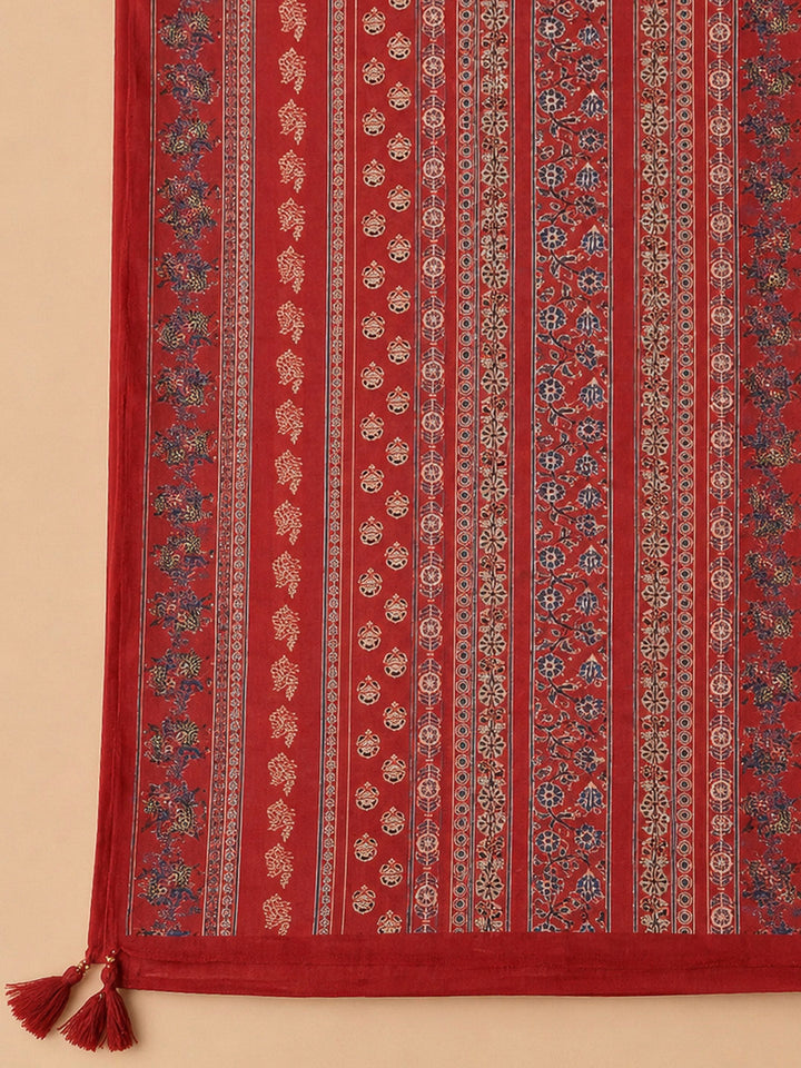 Maroon Cotton Blend Printed Unstitched Dress Material