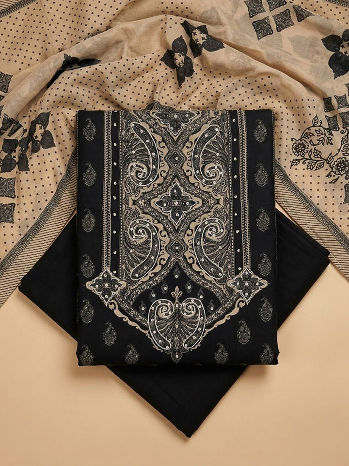 Black Embroidery Muslin Unstitched Dress Material