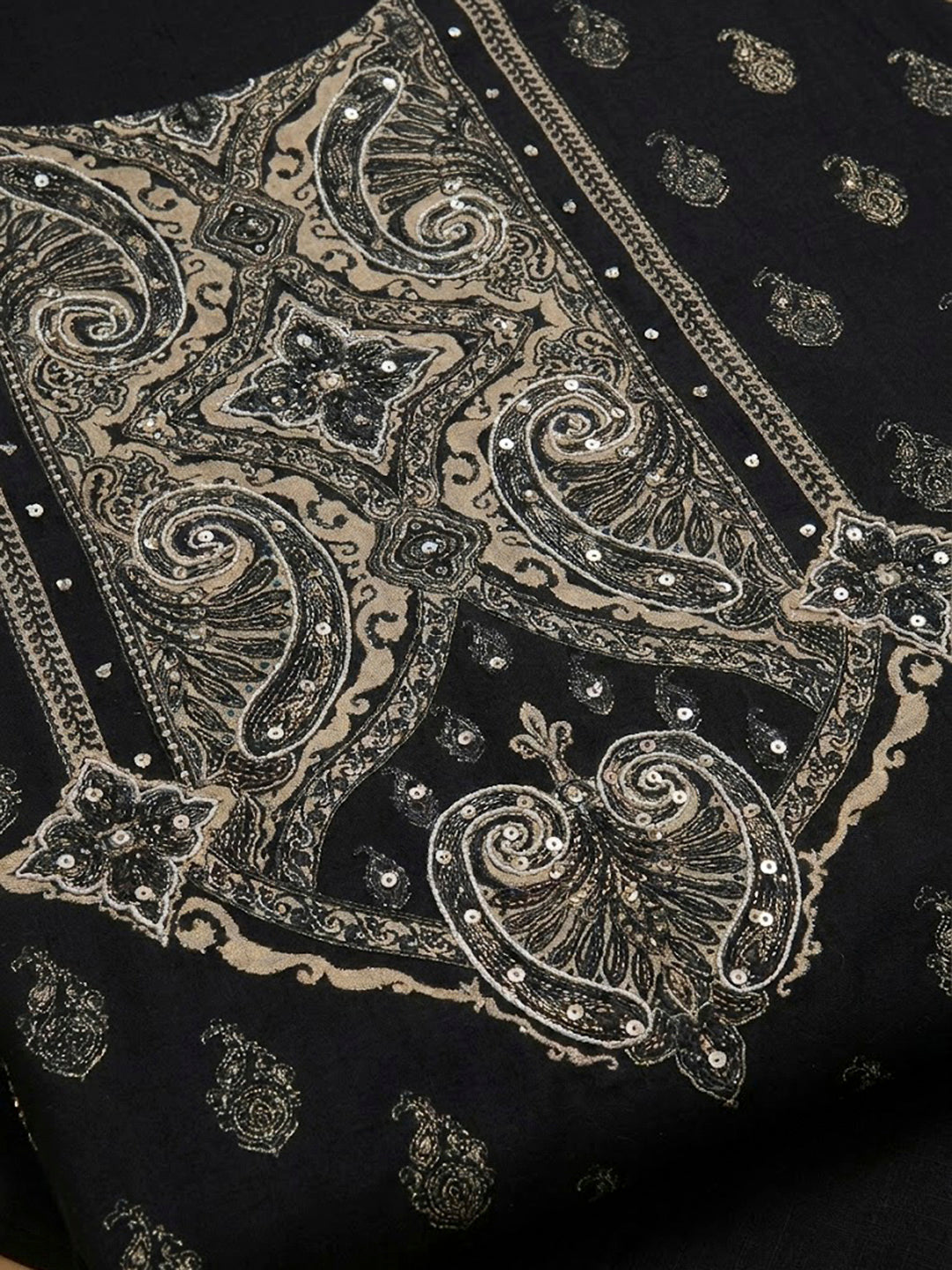 Black Embroidery Muslin Unstitched Dress Material