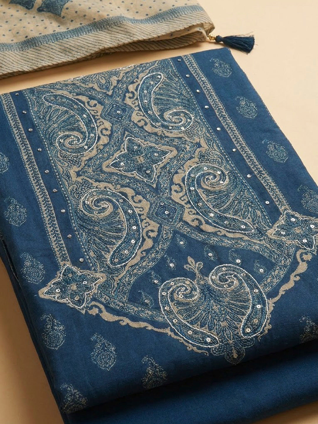 Blue Embroidery Muslin Unstitched Dress Material