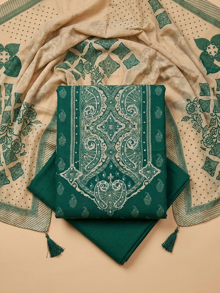 Rama Green Embroidery Muslin Unstitched Dress Material