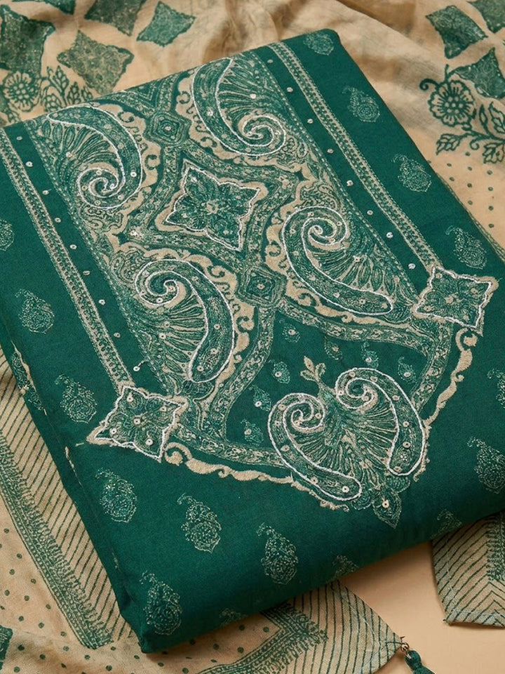 Rama Green Embroidery Muslin Unstitched Dress Material