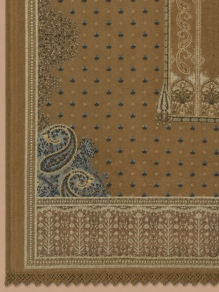 Beige Embroidery Muslin Unstitched Dress Material