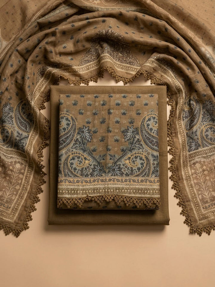 Beige Embroidery Muslin Unstitched Dress Material