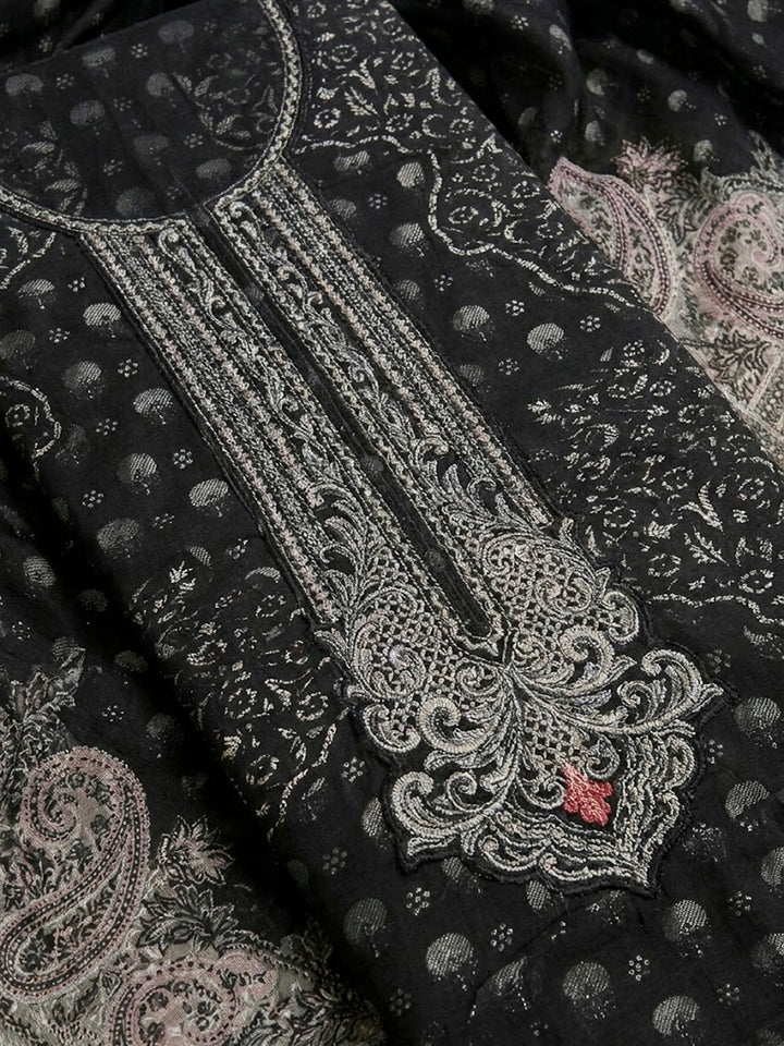 Black Embroidery Muslin Unstitched Dress Material