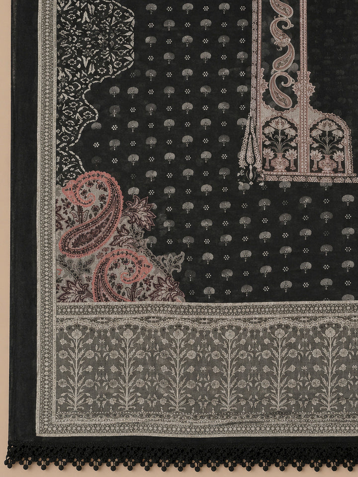 Black Embroidery Muslin Unstitched Dress Material