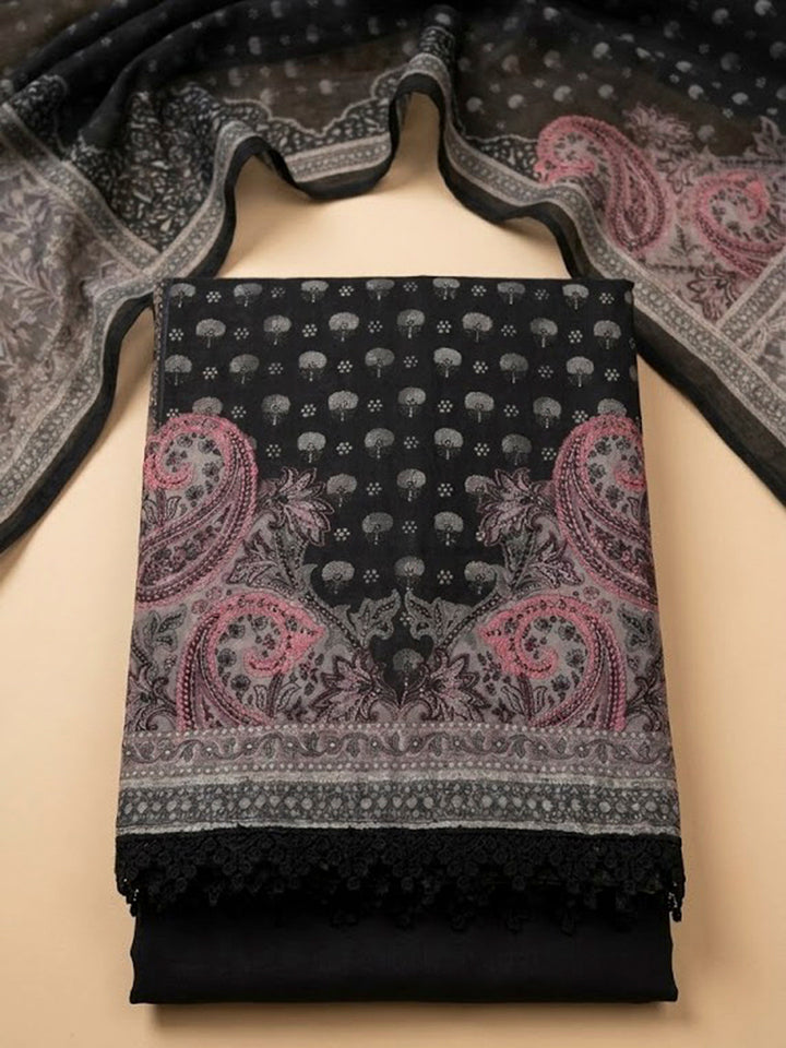Black Embroidery Muslin Unstitched Dress Material