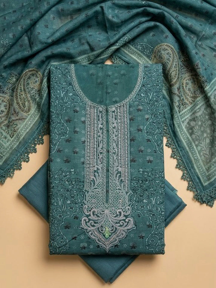Blue Embroidery Muslin Unstitched Dress Material