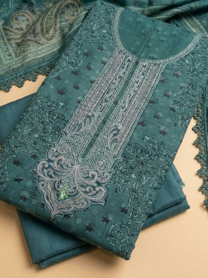 Blue Embroidery Muslin Unstitched Dress Material