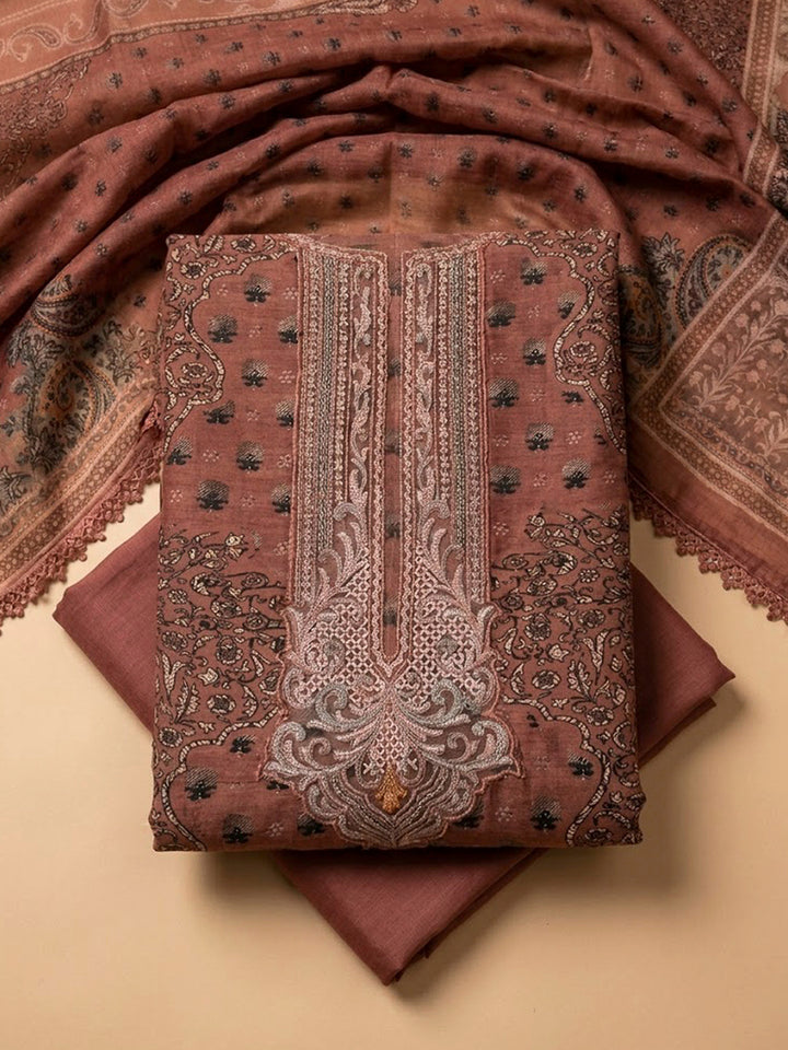 Dusty Pink Embroidery Muslin Unstitched Dress Material
