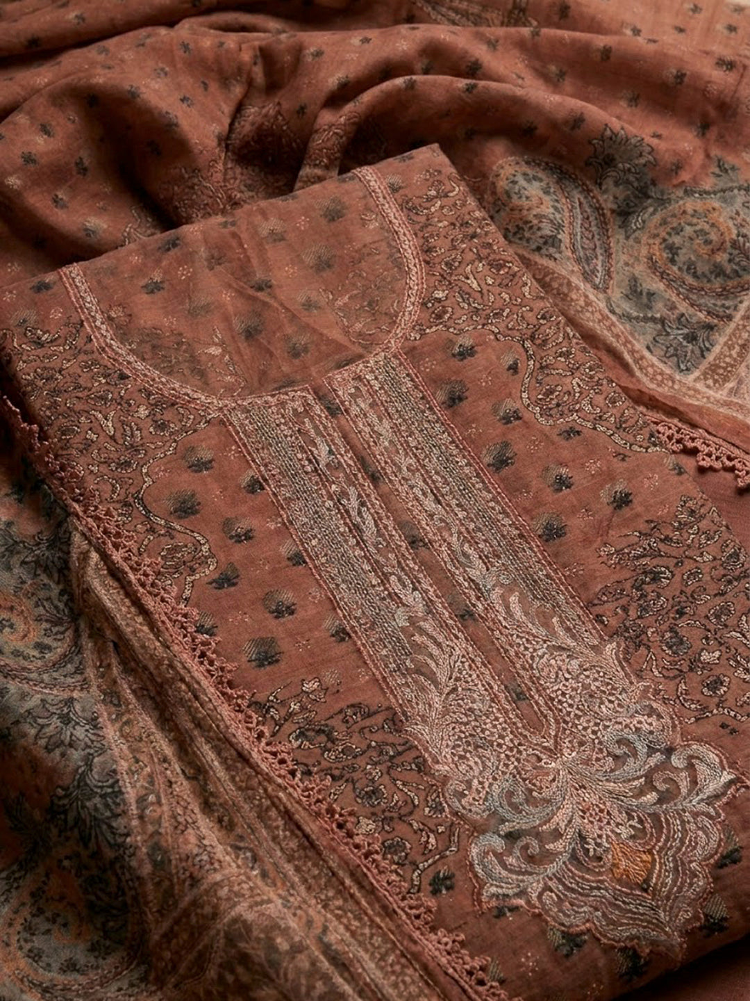 Dusty Pink Embroidery Muslin Unstitched Dress Material