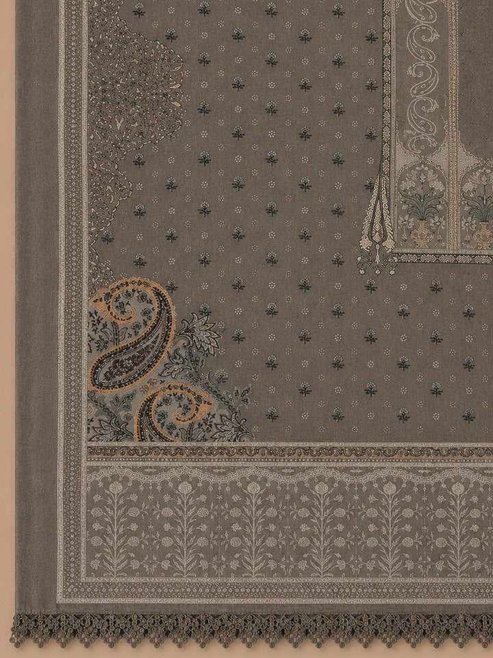 Grey Embroidery Muslin Unstitched Dress Material