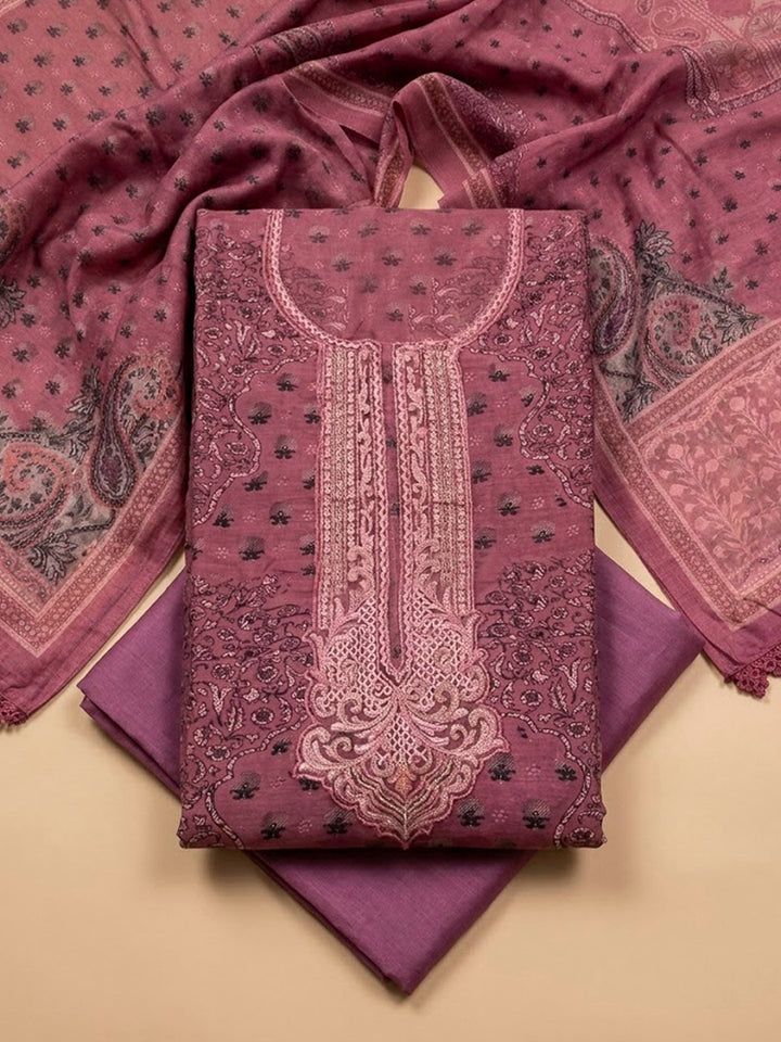 Onion Pink Embroidery Muslin Unstitched Dress Material
