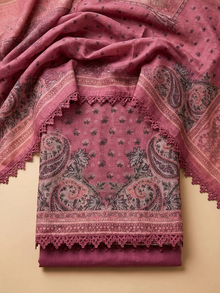 Onion Pink Embroidery Muslin Unstitched Dress Material