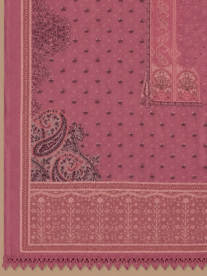 Onion Pink Embroidery Muslin Unstitched Dress Material