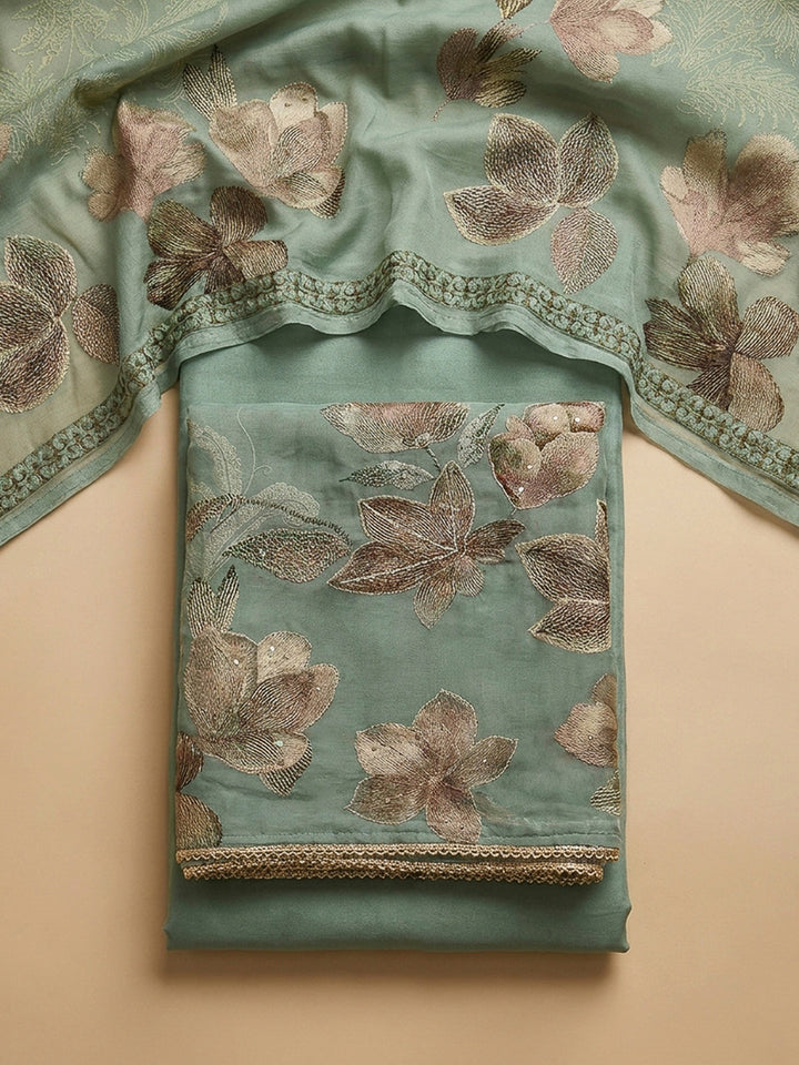 Aqua Green Printed Muslin Unstitched Dress Material