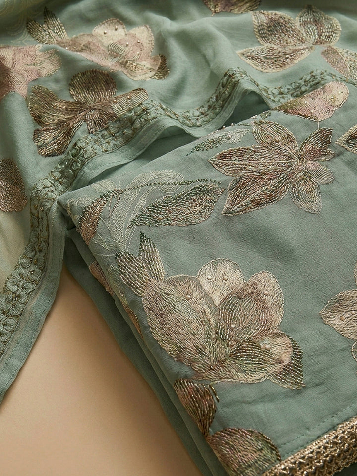 Aqua Green Printed Muslin Unstitched Dress Material