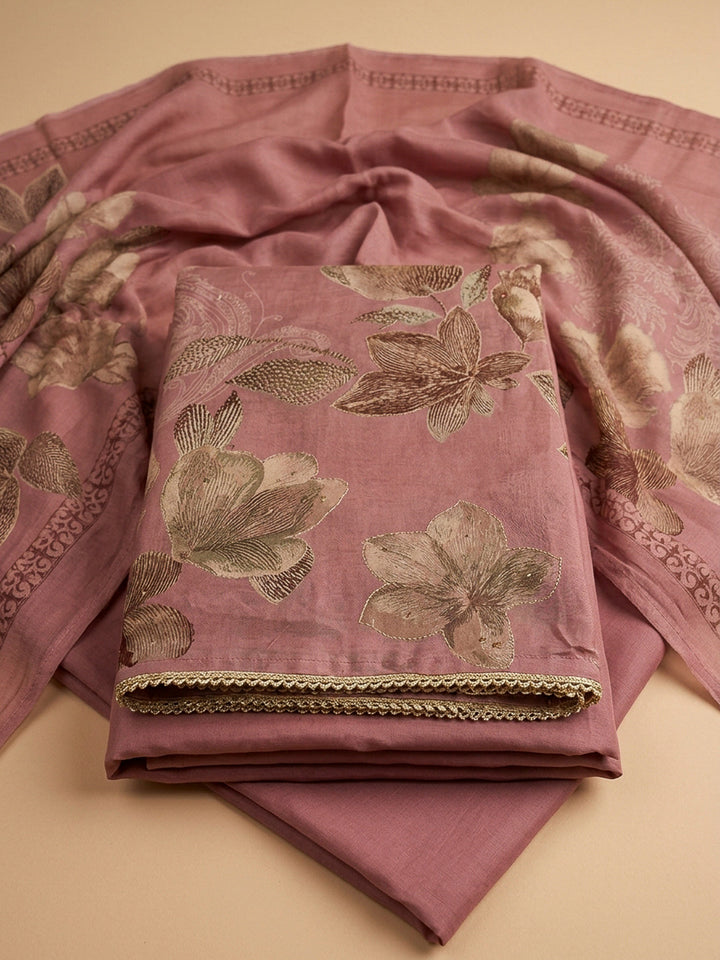 Onion Pink Printed Muslin Unstitched Dress Material