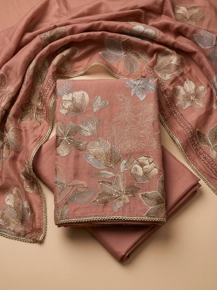 Peach Printed Chiffon Unstitched Dress Material