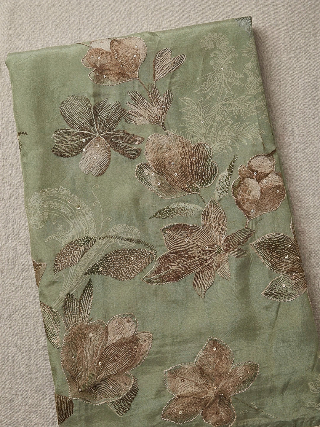 Pista Green Printed Muslin Unstitched Dress Material