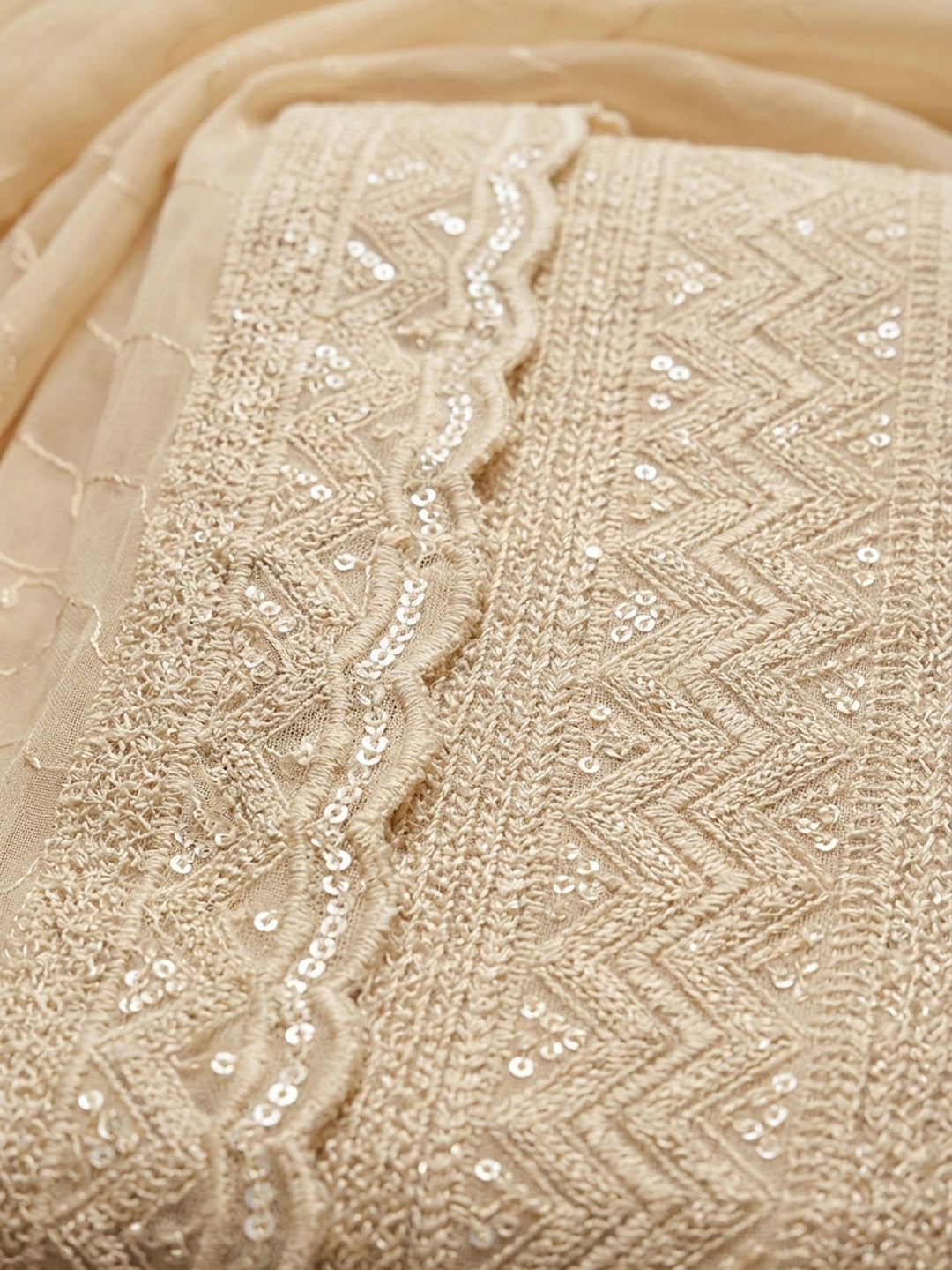 Beige Embroidery Georgette Unstitched Dress Material
