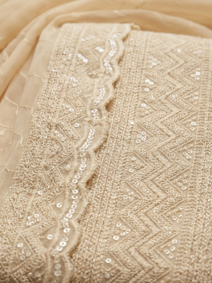 Beige Embroidery Georgette Unstitched Dress Material