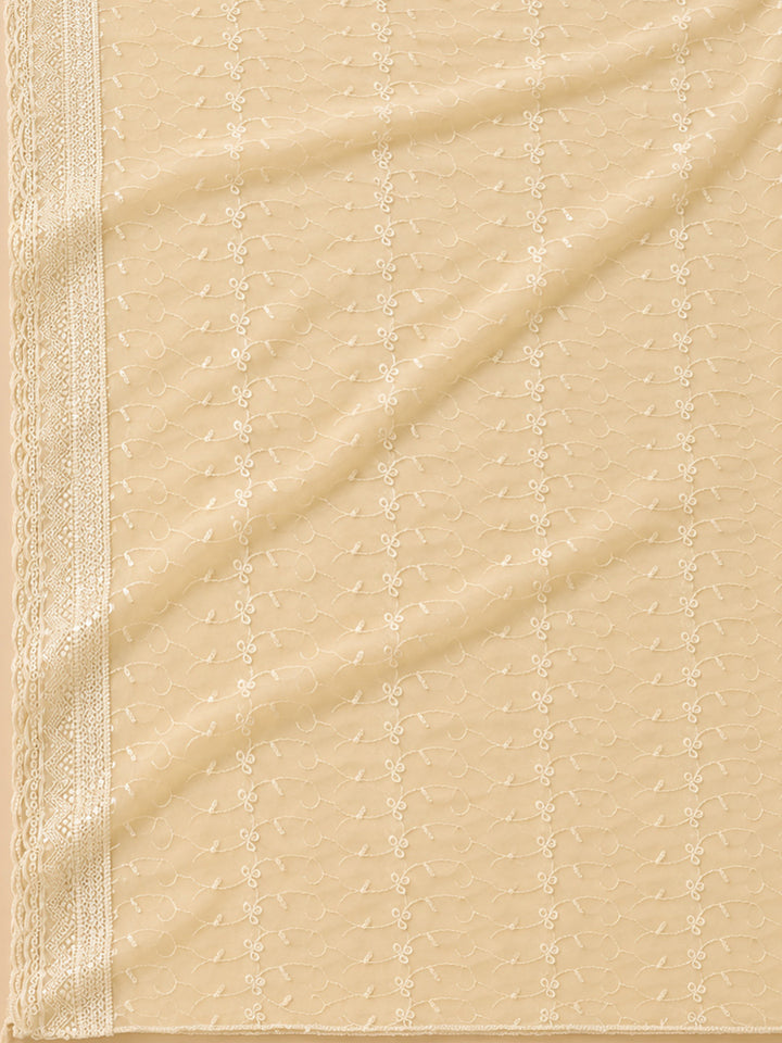 Beige Embroidery Georgette Unstitched Dress Material