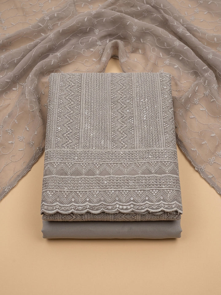 Grey Embroidery Georgette Unstitched Dress Material