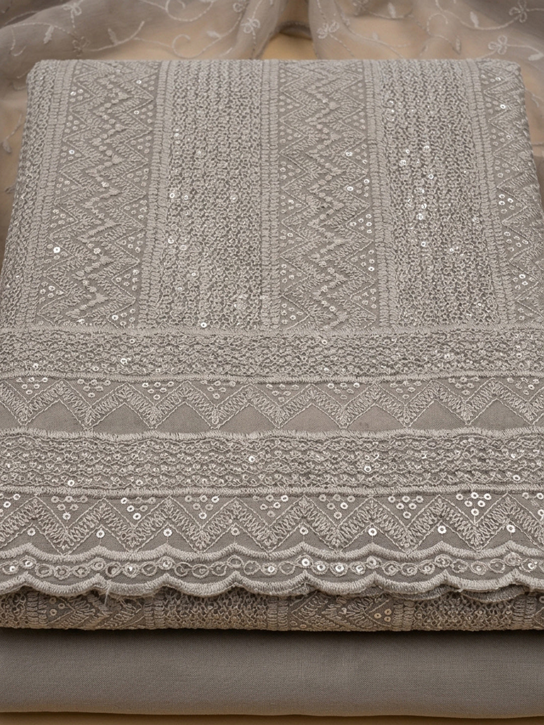 Grey Embroidery Georgette Unstitched Dress Material