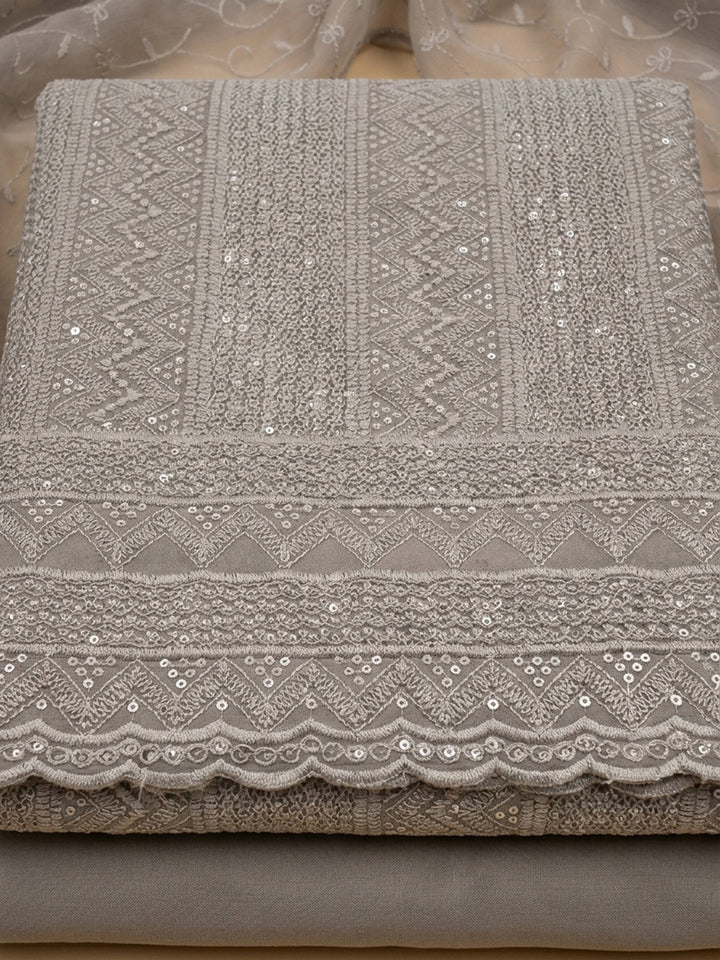 Grey Embroidery Georgette Unstitched Dress Material