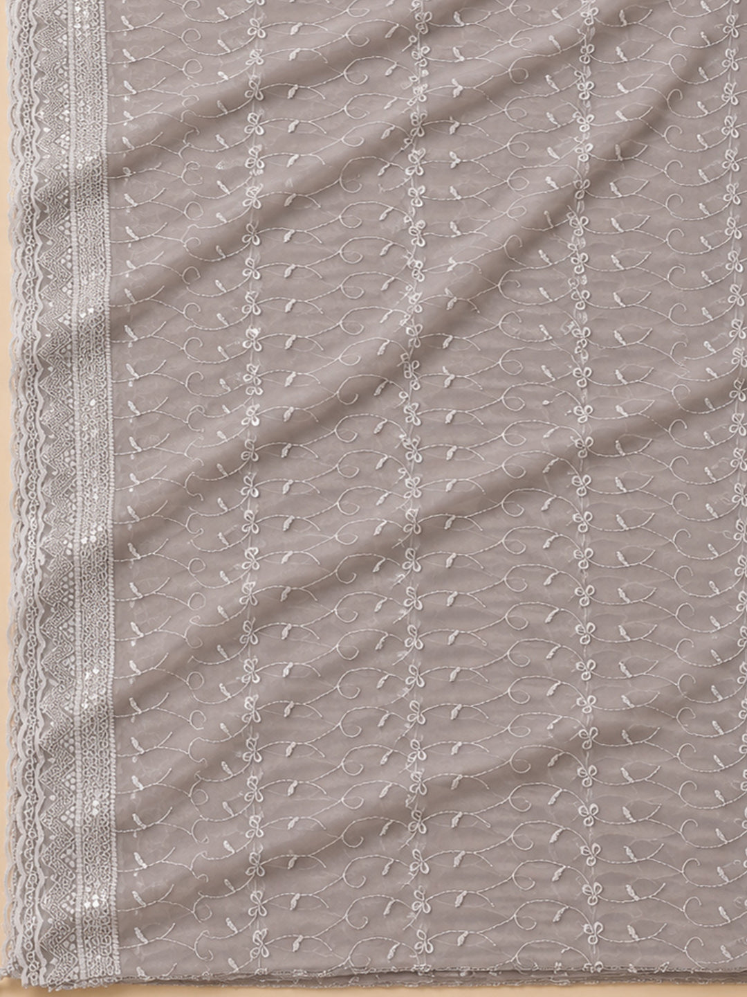 Grey Embroidery Georgette Unstitched Dress Material