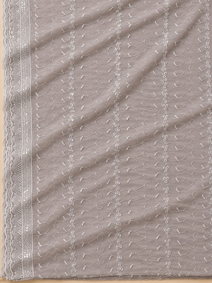 Grey Embroidery Georgette Unstitched Dress Material