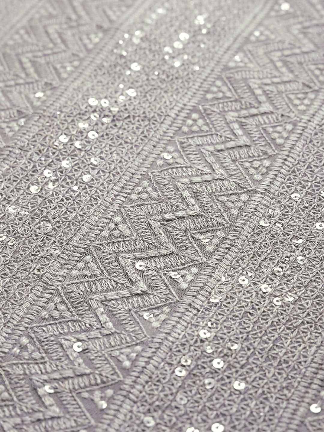 Grey Embroidery Georgette Unstitched Dress Material