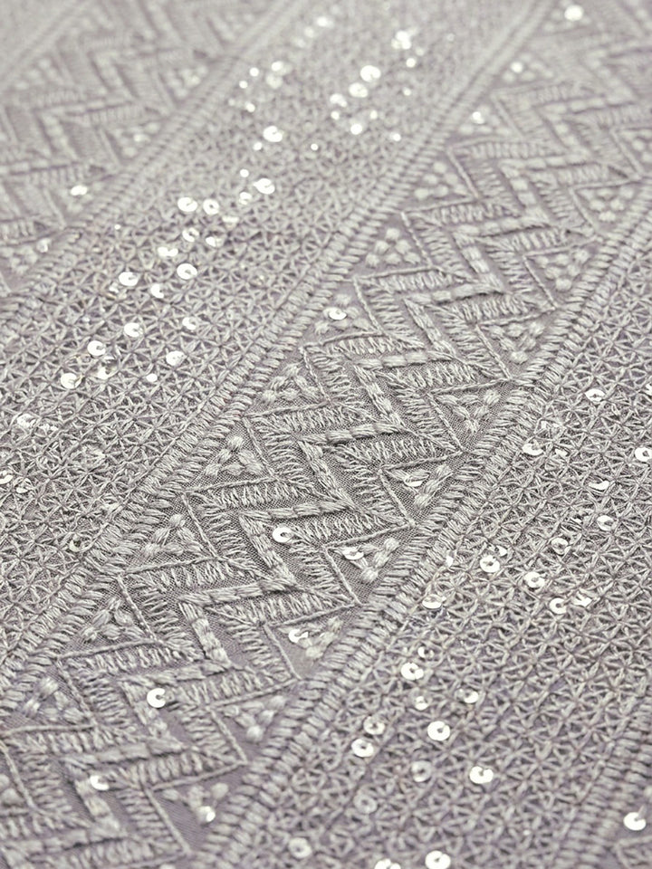 Grey Embroidery Georgette Unstitched Dress Material