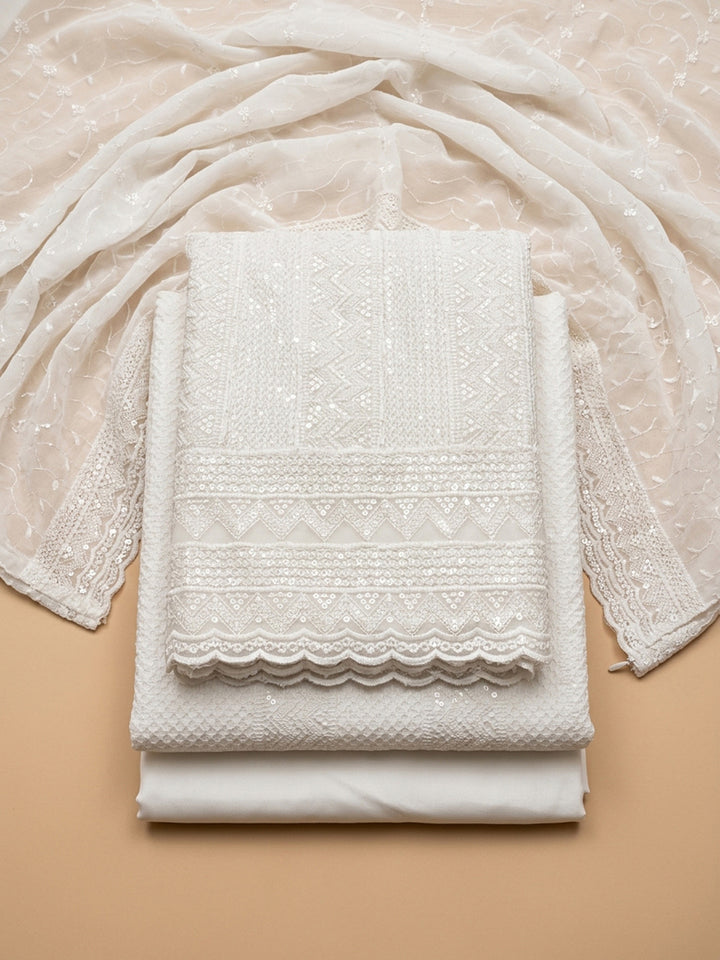 Off White Embroidery Georgette Unstitched Dress Material