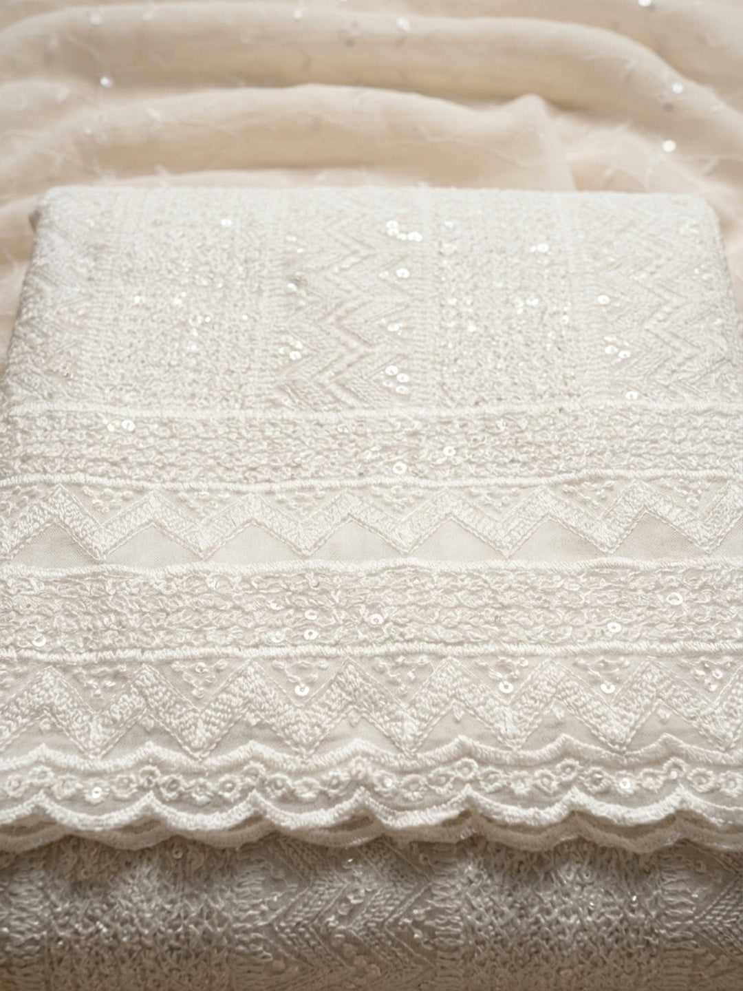 Off White Embroidery Georgette Unstitched Dress Material