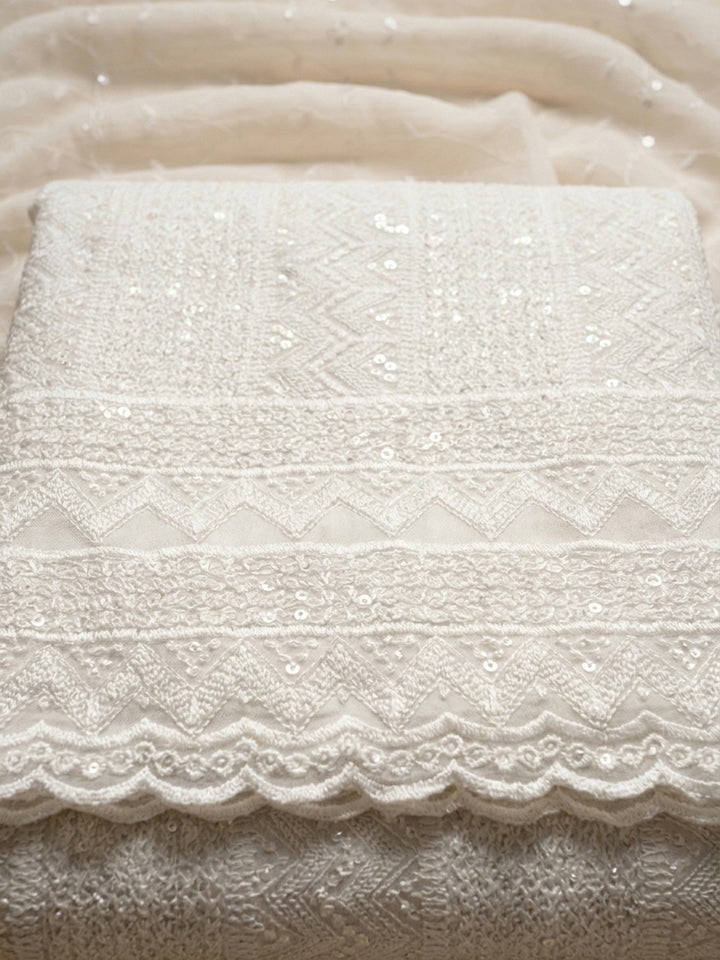 Off White Embroidery Georgette Unstitched Dress Material