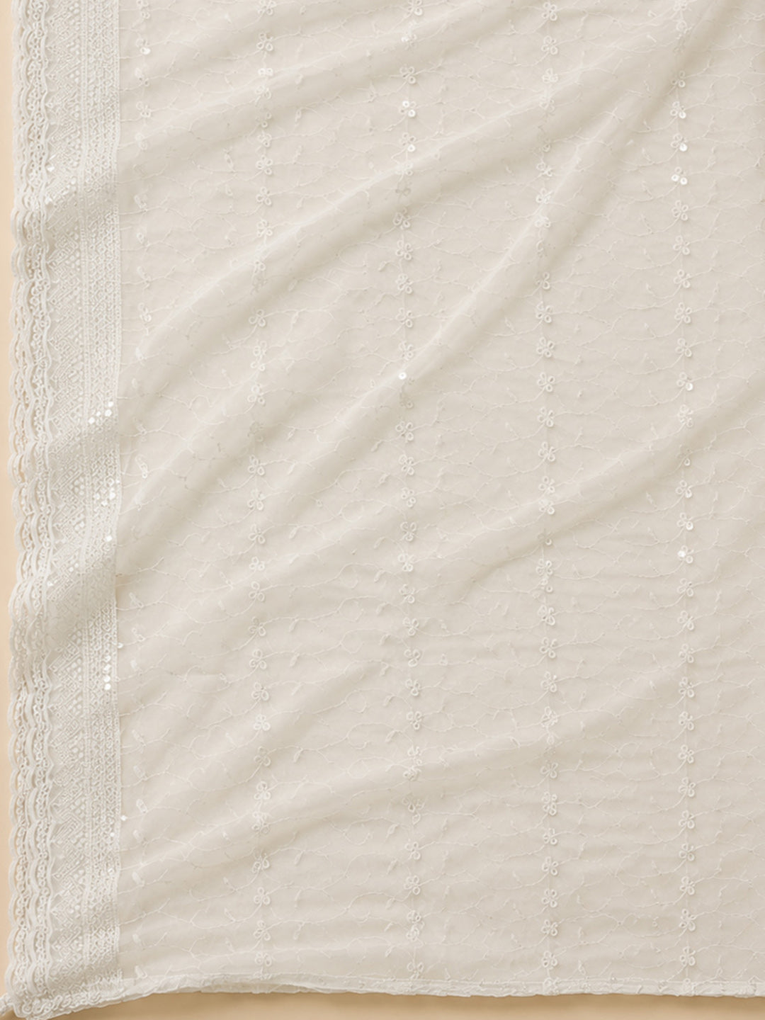 Off White Embroidery Georgette Unstitched Dress Material