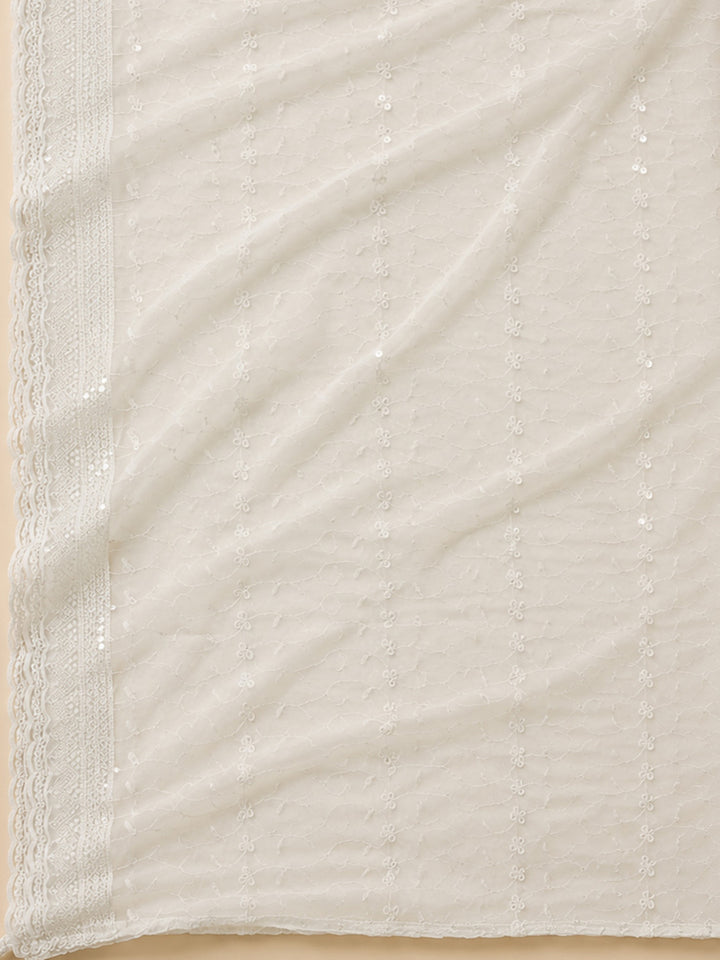 Off White Embroidery Georgette Unstitched Dress Material