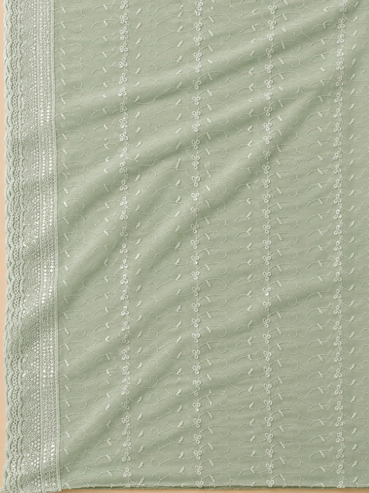 Pista Green Embroidery Georgette Unstitched Dress Material
