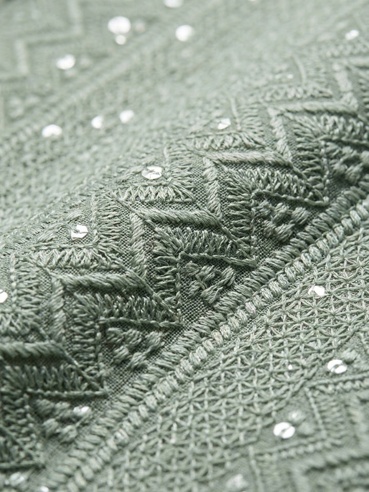Pista Green Embroidery Georgette Unstitched Dress Material